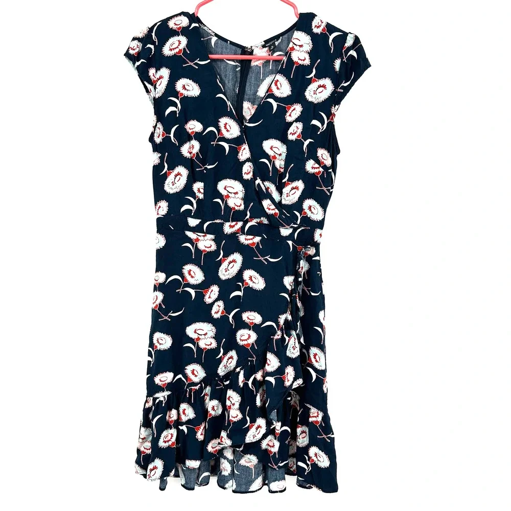 J. Crew Mercantile size 0 short sleeve wrap‎ dress deep teal floral print